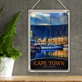 Blechschild Reise 20x30cm Kapstadt Südafrika Yacht Gebirge Meer