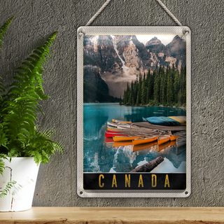 Blechschild Reise 20x30cm Kanada Europa Meer Gebirge Boot Urlaub