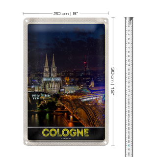 Blechschild Reise 20x30cm Köln Deutschland Dom Brücke Bahnhof