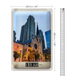 Blechschild Reise 20x30cm Chicago Amerika Stadt Hochhaus Urlaub