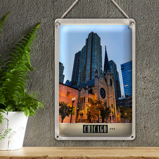 Blechschild Reise 20x30cm Chicago Amerika Stadt Hochhaus Urlaub