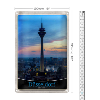 Blechschild Reise 20x30cm Düsseldorf Fernseherturm Ausblick Trip
