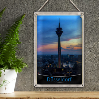 Blechschild Reise 20x30cm Düsseldorf Fernseherturm Ausblick Trip