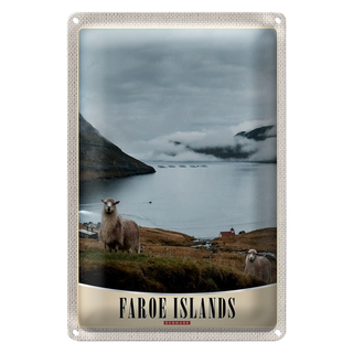 Blechschild Reise 20x30cm Dänemark Faroe Island Schaf Urlaub