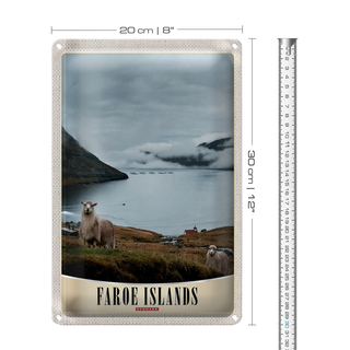 Blechschild Reise 20x30cm Dänemark Faroe Island Schaf Urlaub