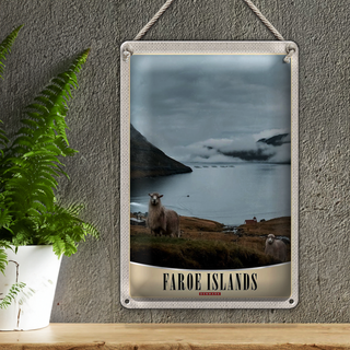 Blechschild Reise 20x30cm Dänemark Faroe Island Schaf Urlaub