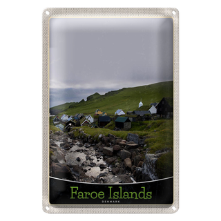 Blechschild Reise 20x30cm Dänemark Faroe Islands Häuser Wiese
