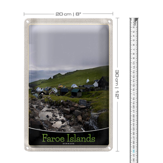 Blechschild Reise 20x30cm Dänemark Faroe Islands Häuser Wiese
