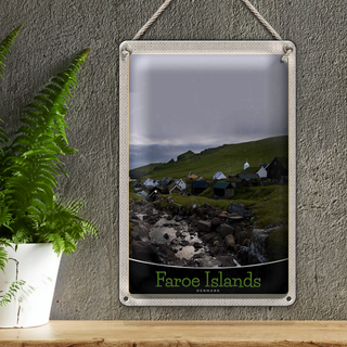 Blechschild Reise 20x30cm Dänemark Faroe Islands Häuser Wiese