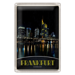 Blechschild Reise 20x30cm Frankfurt Deutschalnd Nacht Brücke