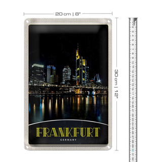 Blechschild Reise 20x30cm Frankfurt Deutschalnd Nacht Brücke