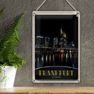 Blechschild Reise 20x30cm Frankfurt Deutschalnd Nacht Brücke