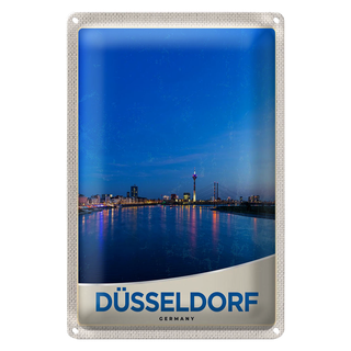Blechschild Reise 20x30cm Düsseldorf Fluss Stadt Brücke Turm