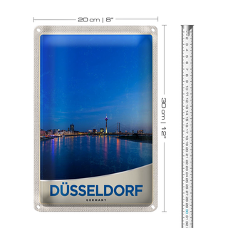 Blechschild Reise 20x30cm Düsseldorf Fluss Stadt Brücke Turm