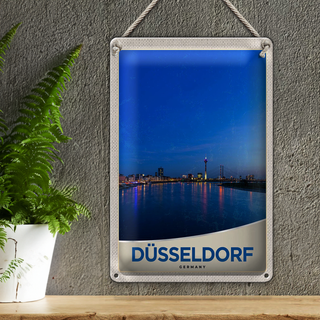 Blechschild Reise 20x30cm Düsseldorf Fluss Stadt Brücke Turm