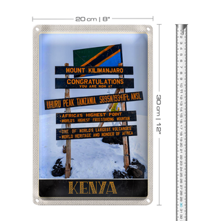 Blechschild Reise 20x30cm Kenia Afrika Mount Kilimanjaro 5895 M