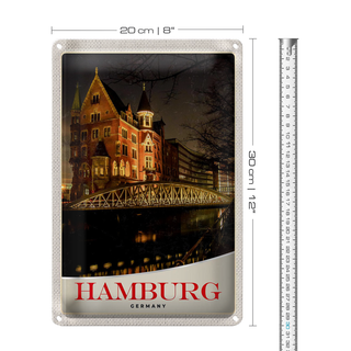 Blechschild Reise 20x30cm Hamburg Deutschland Brücke Kirche