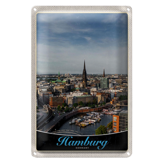 Blechschild Reise 20x30cm Hamburg Deutschland Hafen Stadt Boote