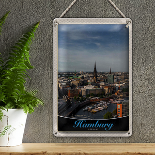 Blechschild Reise 20x30cm Hamburg Deutschland Hafen Stadt Boote