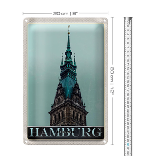 Blechschild Reise 20x30cm Hamburg Deutschland Kirche Architektur