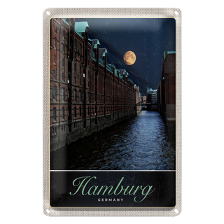 Blechschild Reise 20x30cm Hamburg Deutschland Fluss Nacht Trip