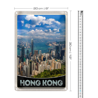 Blechschild Reise 20x30cm Hong Kong City Wolkenkratzer Hochhaus