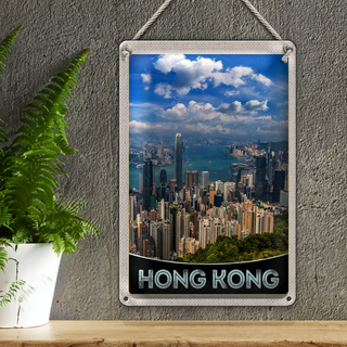 Blechschild Reise 20x30cm Hong Kong City Wolkenkratzer Hochhaus