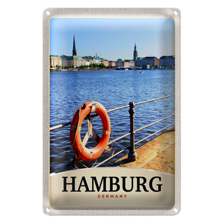 Blechschild Reise 20x30cm Hamburg Hafen Deutschland Fluss Stadt