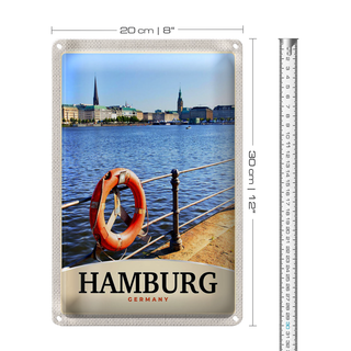 Blechschild Reise 20x30cm Hamburg Hafen Deutschland Fluss Stadt