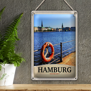 Blechschild Reise 20x30cm Hamburg Hafen Deutschland Fluss Stadt