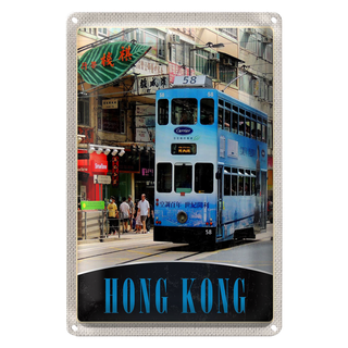 Blechschild Reise 20x30cm Hong Kong Straßenbahn Stadt City Asien