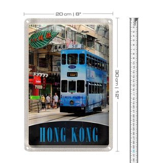 Blechschild Reise 20x30cm Hong Kong Straßenbahn Stadt City Asien