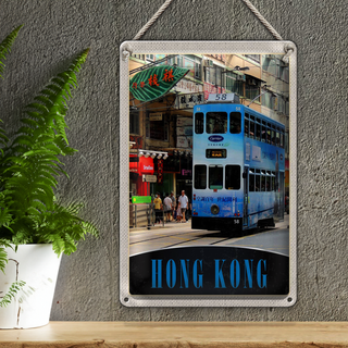 Blechschild Reise 20x30cm Hong Kong Straßenbahn Stadt City Asien