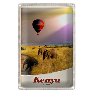 Blechschild Reise 20x30cm Kenia Afrika Elefanten Heißluftballon