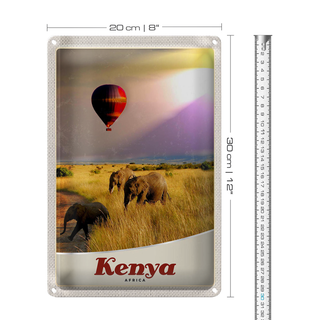 Blechschild Reise 20x30cm Kenia Afrika Elefanten Heißluftballon