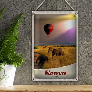 Blechschild Reise 20x30cm Kenia Afrika Elefanten Heißluftballon