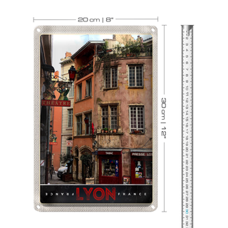 Blechschild Reise 20x30cm Lyon Stadt Frankreich Tabak Theater