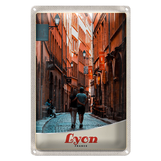 Blechschild Reise 20x30cm Lyon Frankreich Paar Altstadt Urlaub