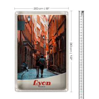 Blechschild Reise 20x30cm Lyon Frankreich Paar Altstadt Urlaub