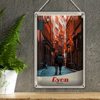Blechschild Reise 20x30cm Lyon Frankreich Paar Altstadt Urlaub