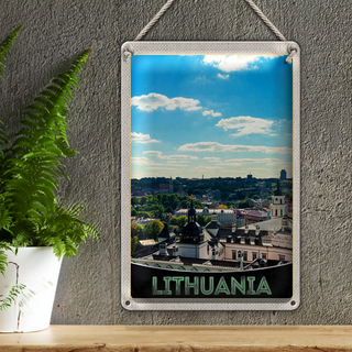 Blechschild Reise 20x30cm Aussicht auf Litauen Urlaub Stadttour