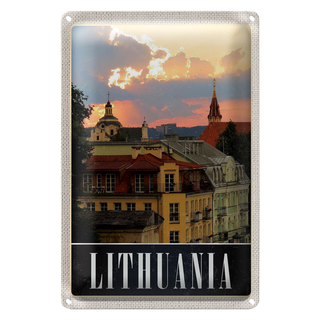 Blechschild Reise 20x30cm Litauen Mittelalter Gebäude Gemälde