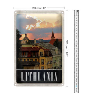 Blechschild Reise 20x30cm Litauen Mittelalter Gebäude Gemälde