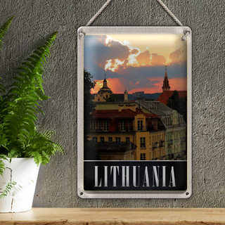 Blechschild Reise 20x30cm Litauen Mittelalter Gebäude Gemälde