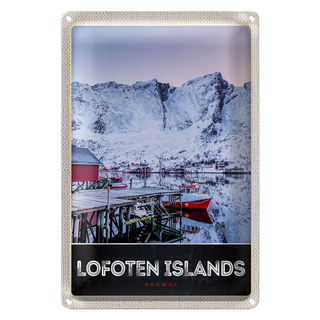Blechschild Reise 20x30cm Lofoten Island Norwegen Winter Schnee