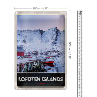 Blechschild Reise 20x30cm Lofoten Island Norwegen Winter Schnee