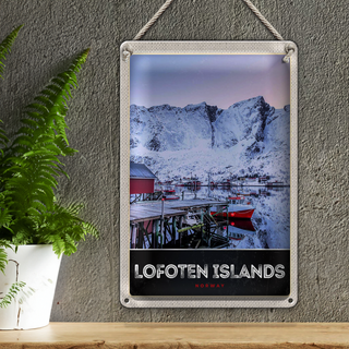 Blechschild Reise 20x30cm Lofoten Island Norwegen Winter Schnee