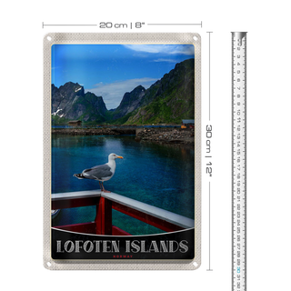 Blechschild Reise 20x30cm Lofoten Island Norwegen Fluss Häuschen