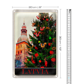 Blechschild Reise 20x30cm Lettland Europa Weihnachten Winter