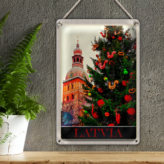 Blechschild Reise 20x30cm Lettland Europa Weihnachten Winter